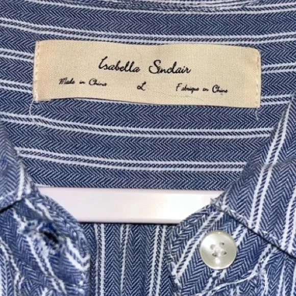 Isabella Sinclair Anthropologie Piper Blue Striped Shirt Dress - Picture 12 of 15